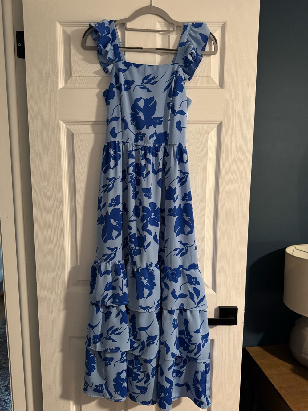 Blue Floral Ruffle Strap
